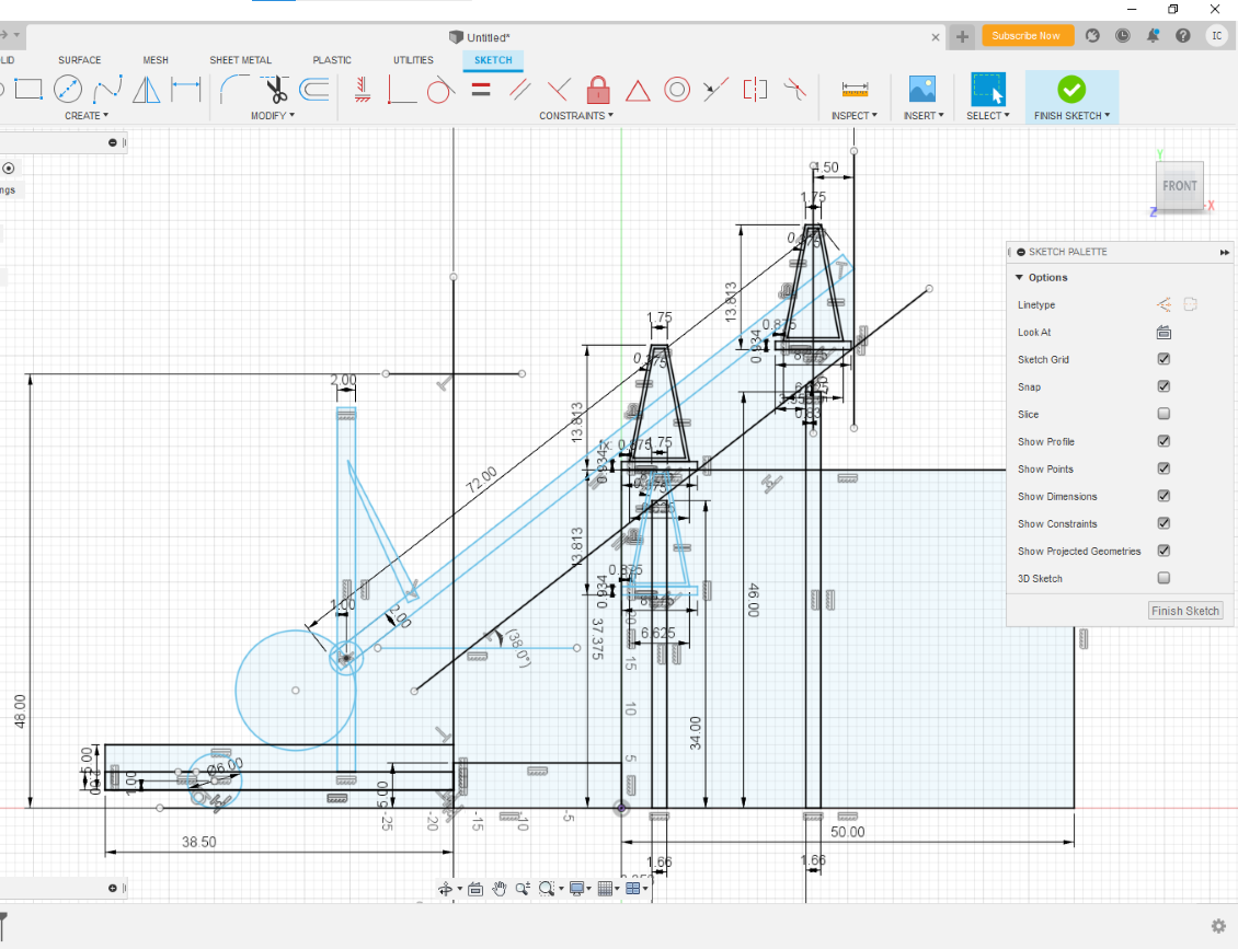 Crayola CAD of telescope arm at an angle on Day 1